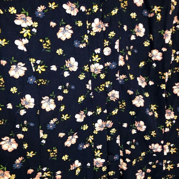 Dip Navy with Pink Floral Print Ruffle Sleeve Shift T-Shirt Dress Size Medium - Picture 9 of 9